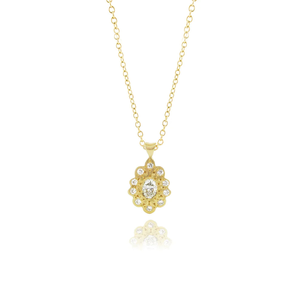 Oval Moonflower Charm 18k Pendant